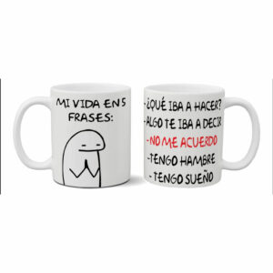 Taza de cerámica “Mi vida en 5 frases memes”