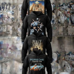 Buzos con capucha estampados temáticos (Música, Series, Fútbol y Autos)