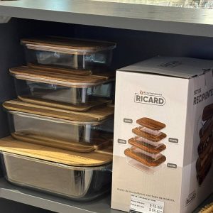Set de 4 Recipientes de Vidrio con Tapa de Madera