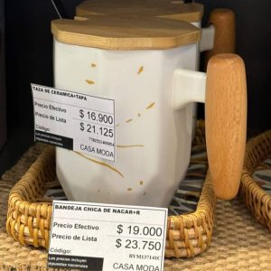Taza de Cerámica con Tapa y Bandeja Chica de Nácar